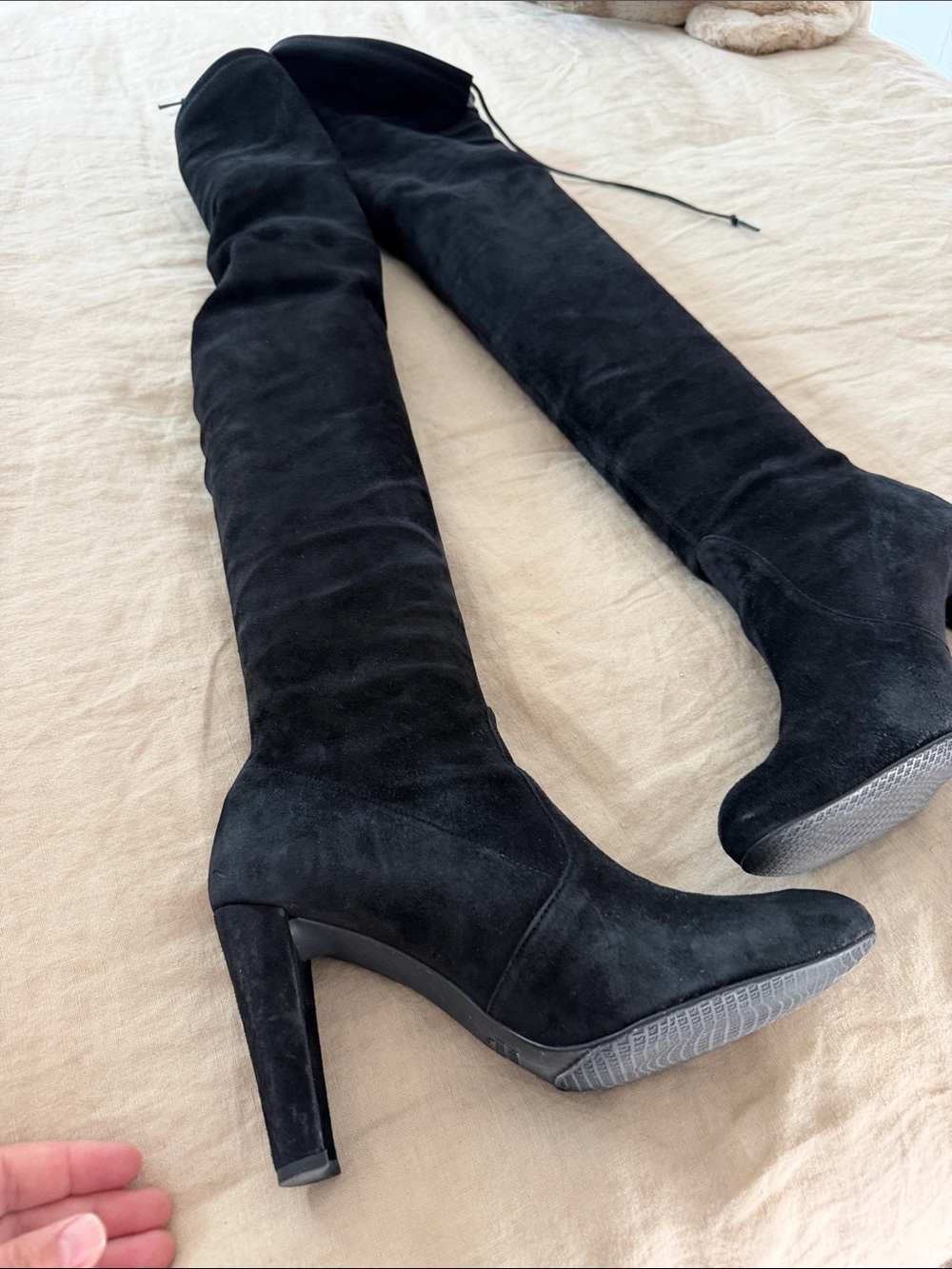 Stuart Weitzman Black Suede Over-the-Knee Heeled Boots - Picture 2 of 4